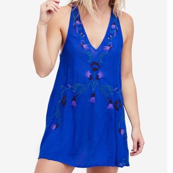 Free People Dresses & Skirts - Free People Adelaide Festival Slip Dress- Ocean Blue/Size S